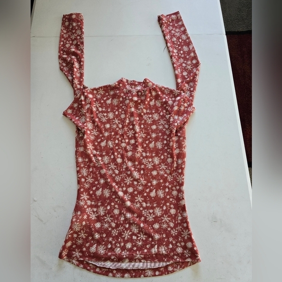 Black Tape Blouse Women XS Orange White See Thru Turtle Neck Sheer Y2k Stretchy - Picture 9 of 10